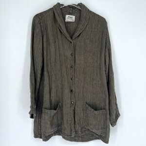 Flax Linen‎ Jacket Womens S Brown Green Natural Lagenlook Coat Lightweight